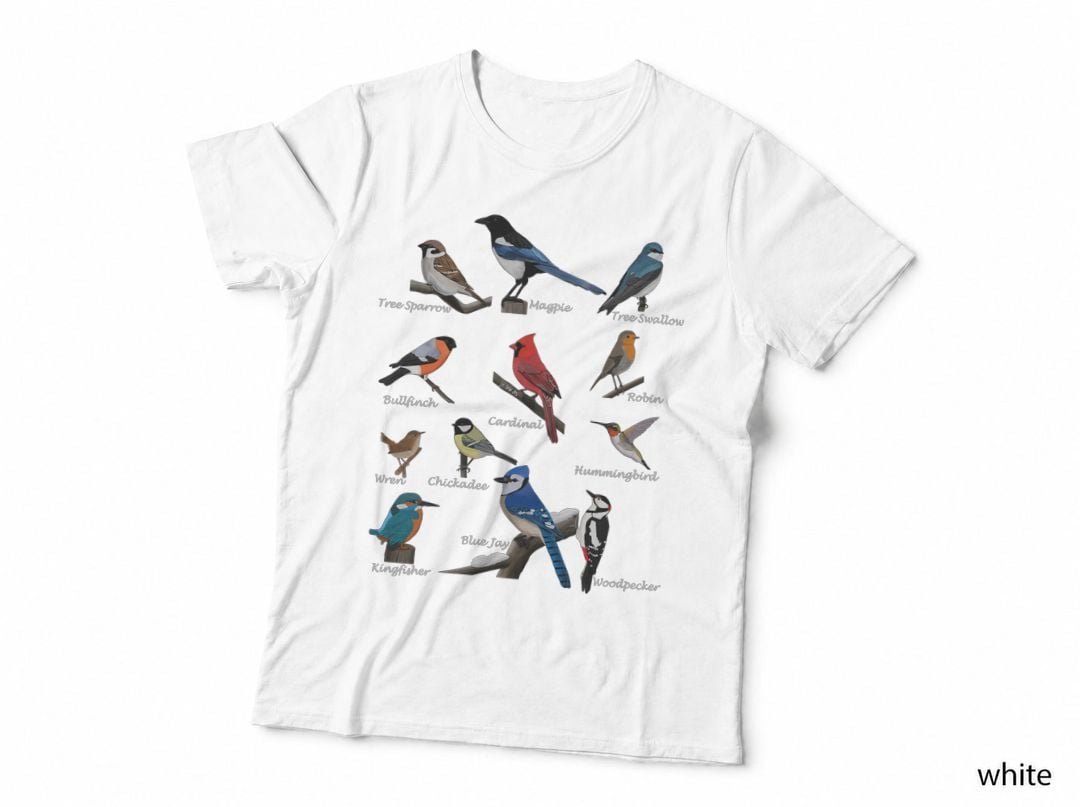 Garden Birds Cardinal Blue Jay Hummingbird Robin Wren Finch T-Shirt