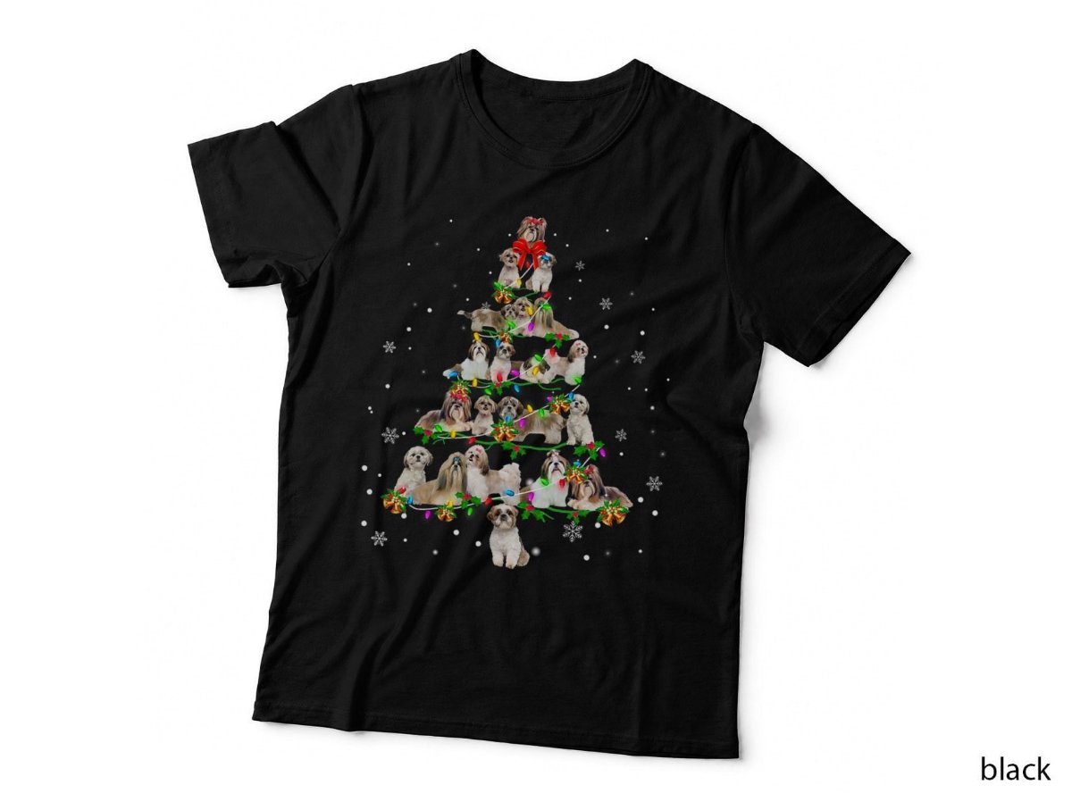 Shih Tzu Christmas Tree Xmas Gift T-Shirt, Cute Dog Lover Festive Hoodie