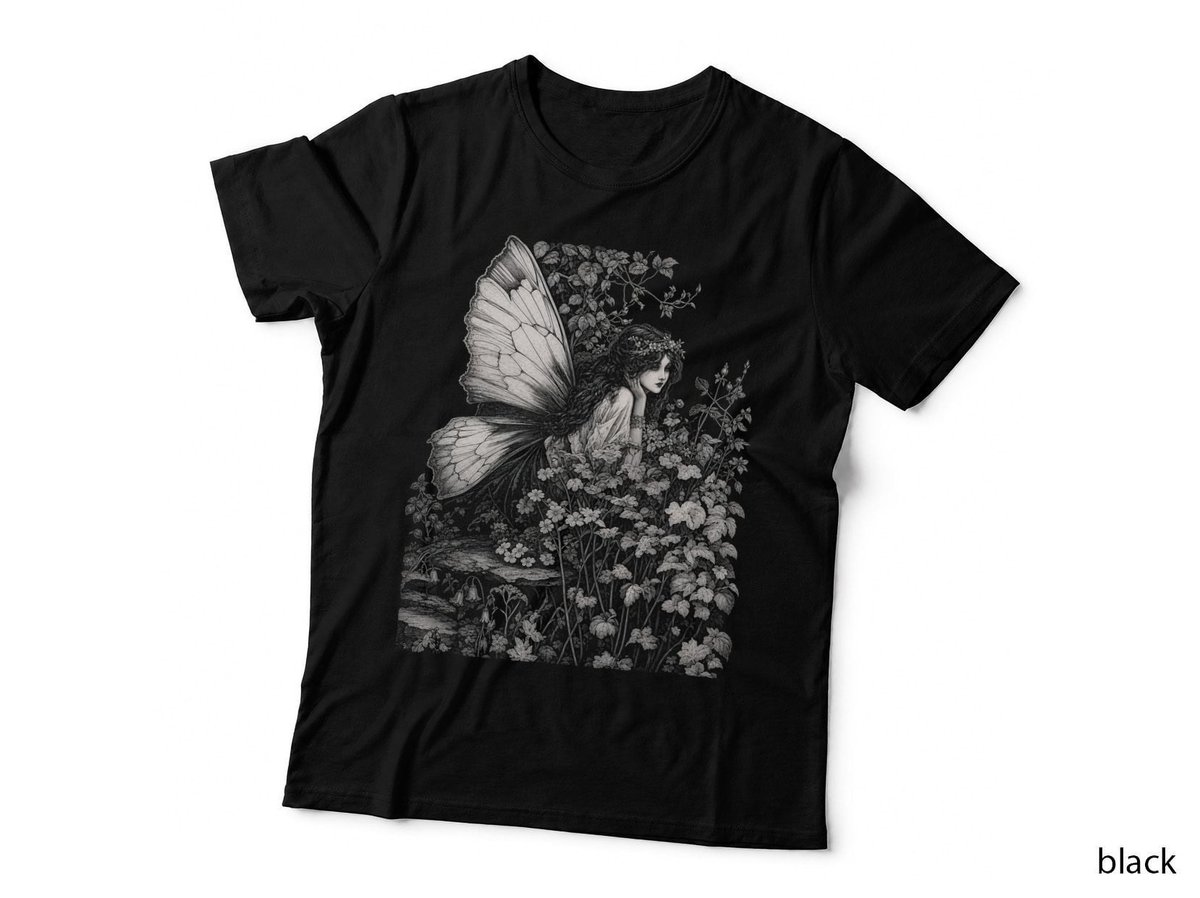 Fairy In Flowers Grey Fairycore Cottagecore Botanical T-Shirt Hoodie Vintage