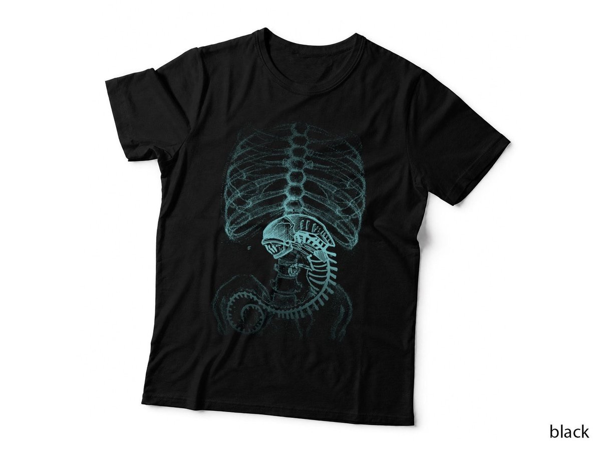 Alien Movie T-Shirt, Xenomorph X-Ray Art, 70s Horror Sci-Fi Style