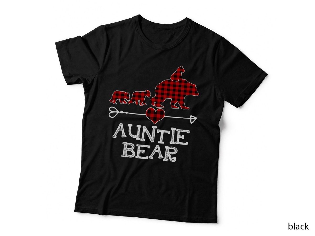Red Plaid Auntie Bear Christmas Pyjama Matching Family T-Shirt, Xmas Hoodie