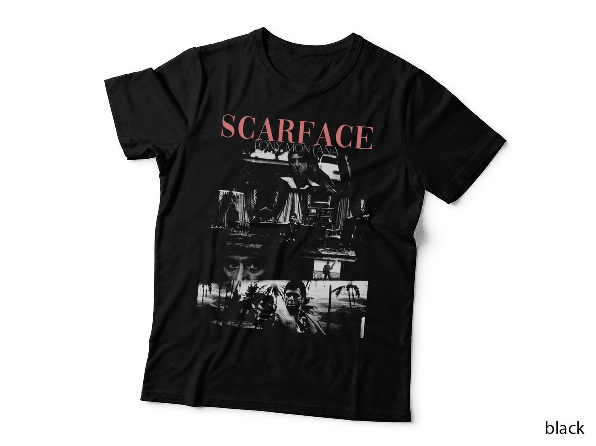 Scarface Tony Montana T-Shirt, 80s Crime Movie Fan Art, Collage Style