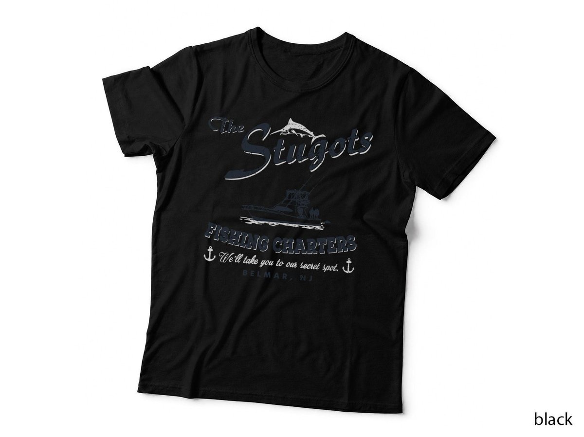 Stugots Fishing Charters T-Shirt, Charter Boat Marlin and Anchor, Belmar Nj