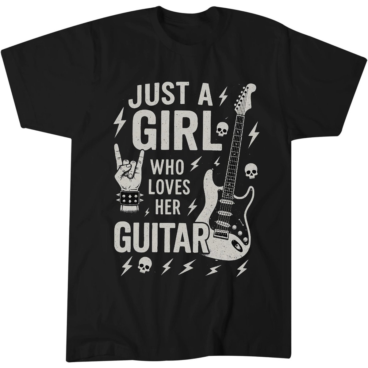 Girl Loves Her Guitar Rock Band T-Shirt