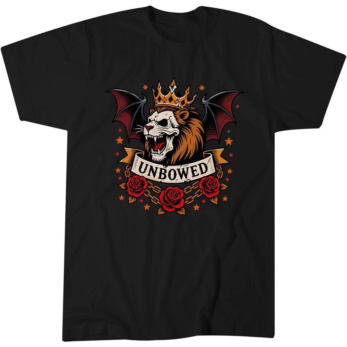 Unbowed Skull Lioness Shirt, Gothic Tattoo Fan Gift Tee, Fierce T-Shirt 4