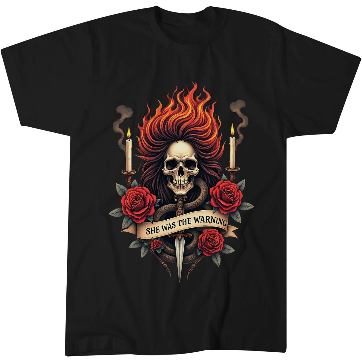 She Was The Warning Shirt, Gothic Witch Lover Gift Tee, Fierce Witch T-Shirt