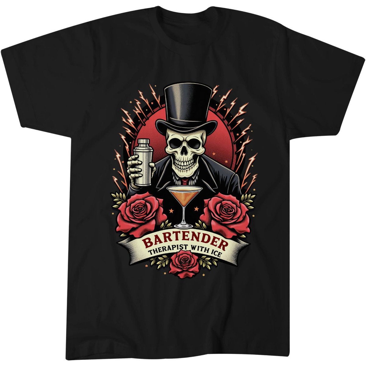 Bartender Therapist With Ice Shirt, Pub Lover Gift Tee, Dark Gothic T-Shirt