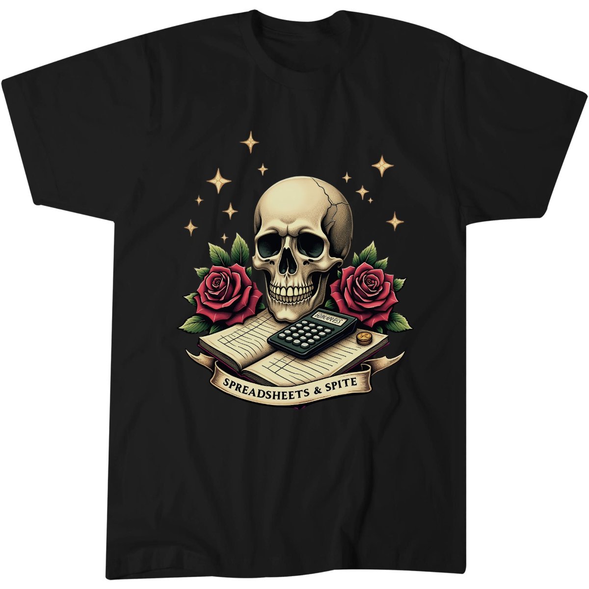 Funny Spreadsheets Gift Idea Tee, Office Worker Dark Gothic T-Shirt