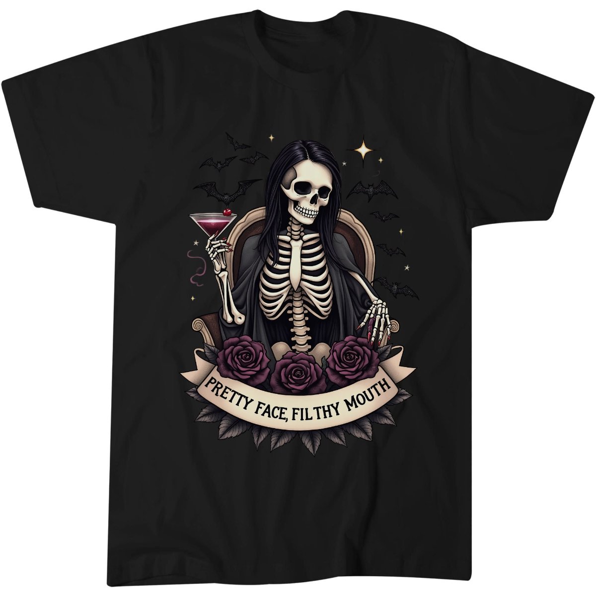 Pretty Face Filthy Mouth Shirt, Dark Humor Pub Gift Tee, Gothic Tattoo T-Shirt