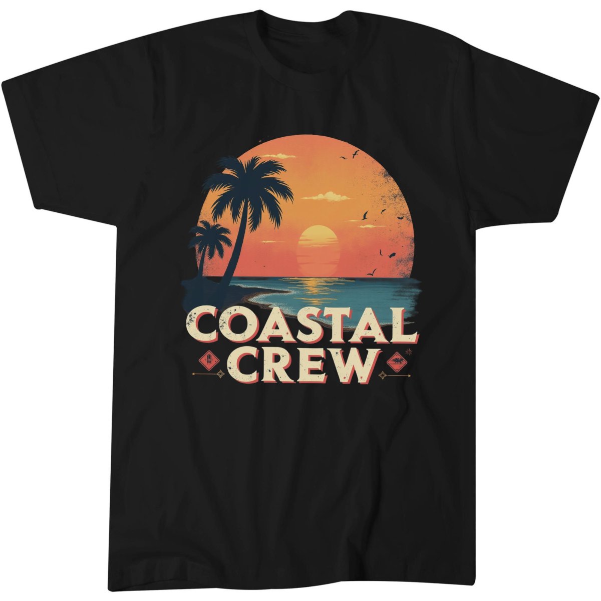 Coastal Crew Shirt, Beach Vacation Gift Tee, Vintage Sunset T-Shirt