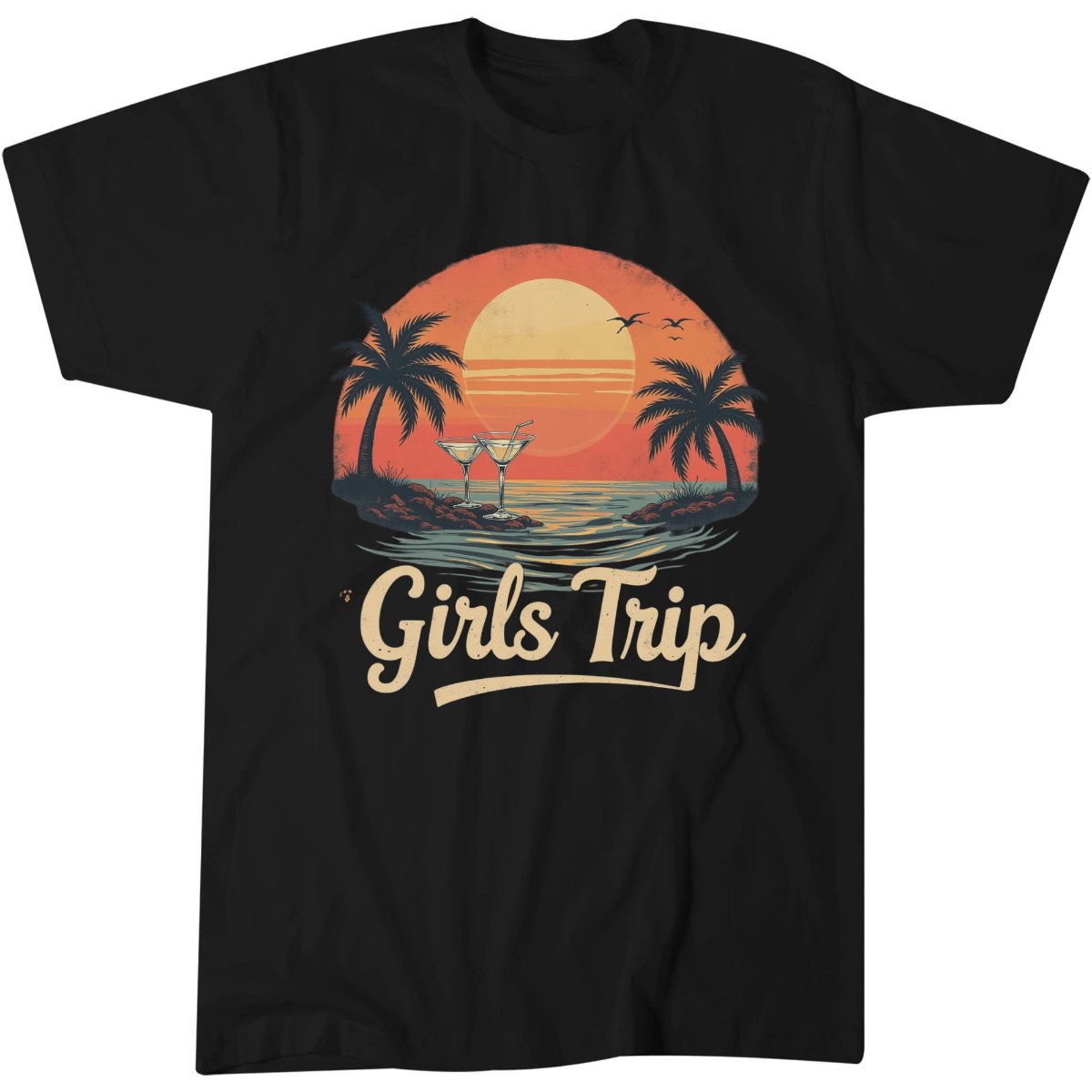 Girls Trip Shirt, Beach Vacation Gift Tee, Vintage Sunset T-Shirt