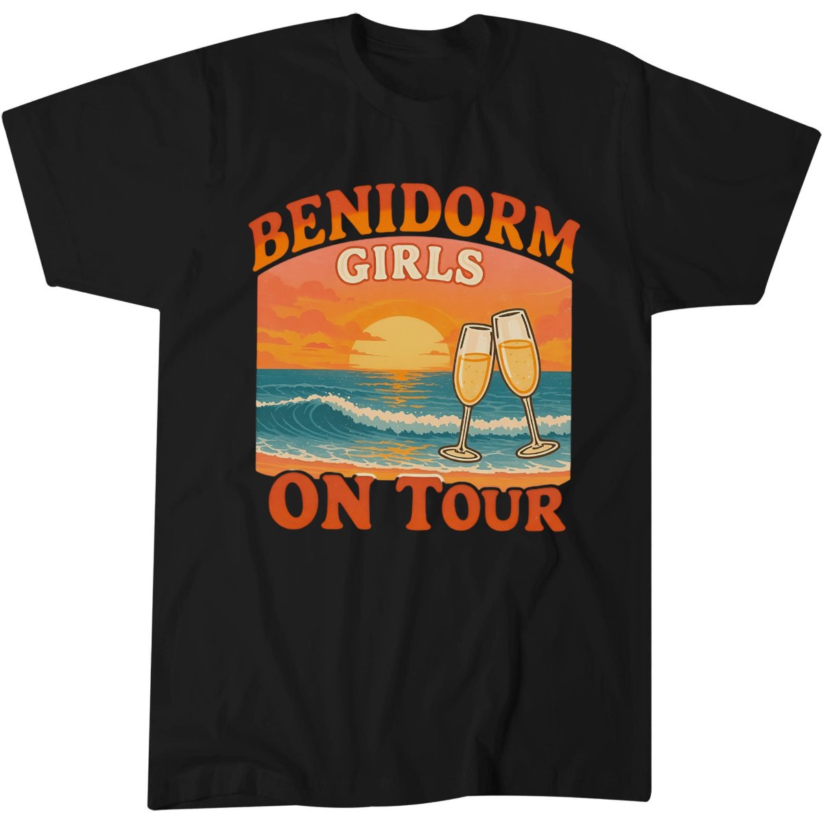 Benidorm Girls On Tour Shirt, Vacation Travel Gift Tee, Retro Sunset T-Shirt