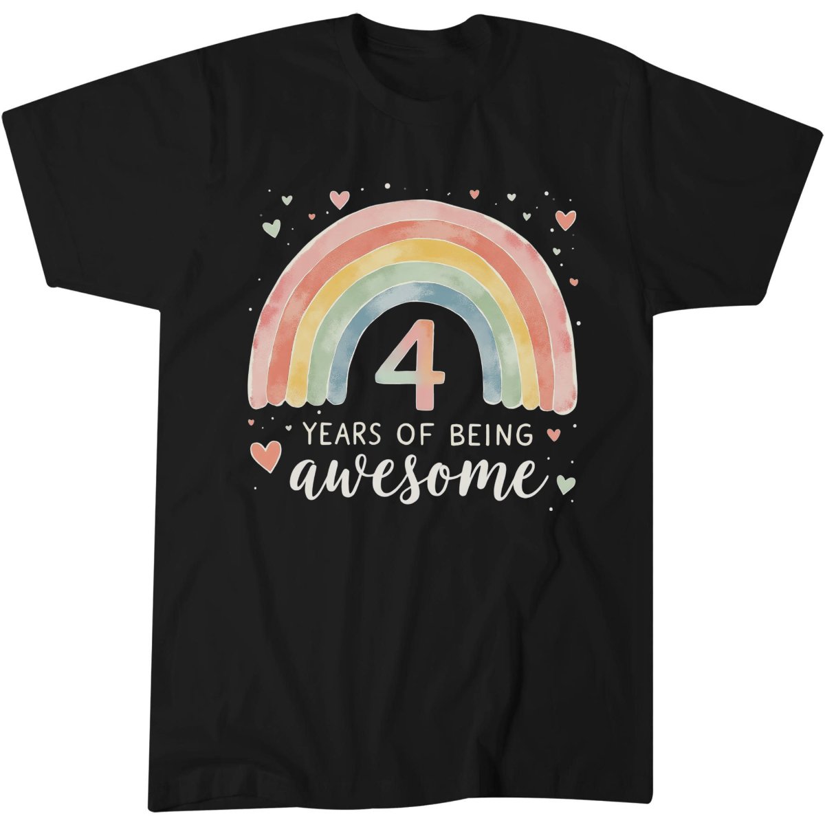 4 Years Old Shirt, Kids Birthday Gift Idea Tee, Pastel Rainbow T-Shirt