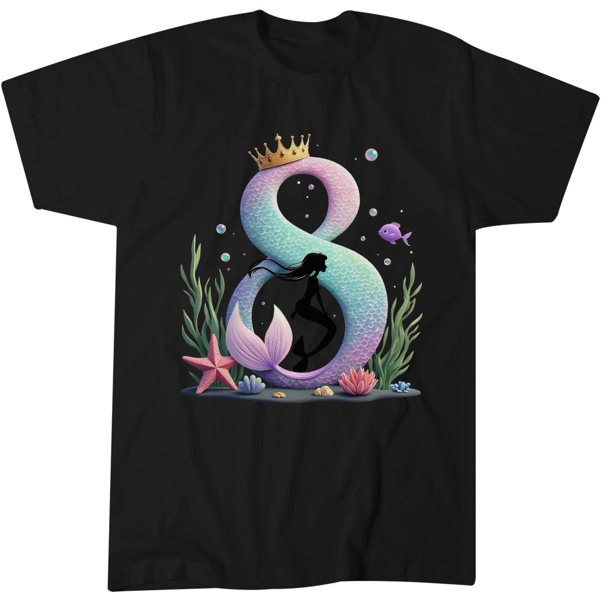 Mermaid Silhouette Shirt, Kids Birthday Gift Tee, Whimsical 8 T-Shirt
