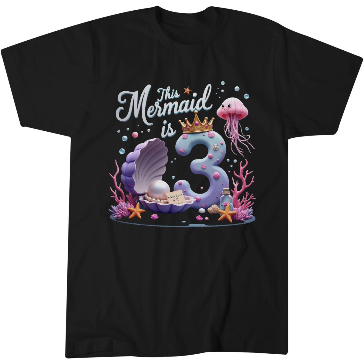This Mermaid Is 3 Shirt, Kids Birthday Gift Tee, Pastel Neon T-Shirt